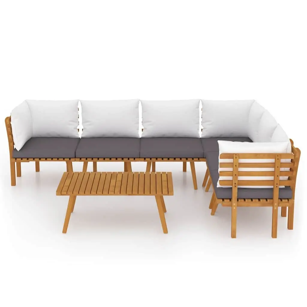 7 Piece Garden Lounge Set Solid Acacia Wood Weather Resistant Brown with Cushions