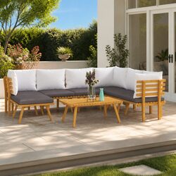 8 Piece Garden Lounge Set Solid Acacia Wood Outdoor Furniture with Cushions