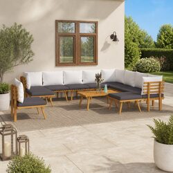 Garden Lounge Set 12 Piece Outdoor Furniture Solid Wood Acacia Brown Cushions