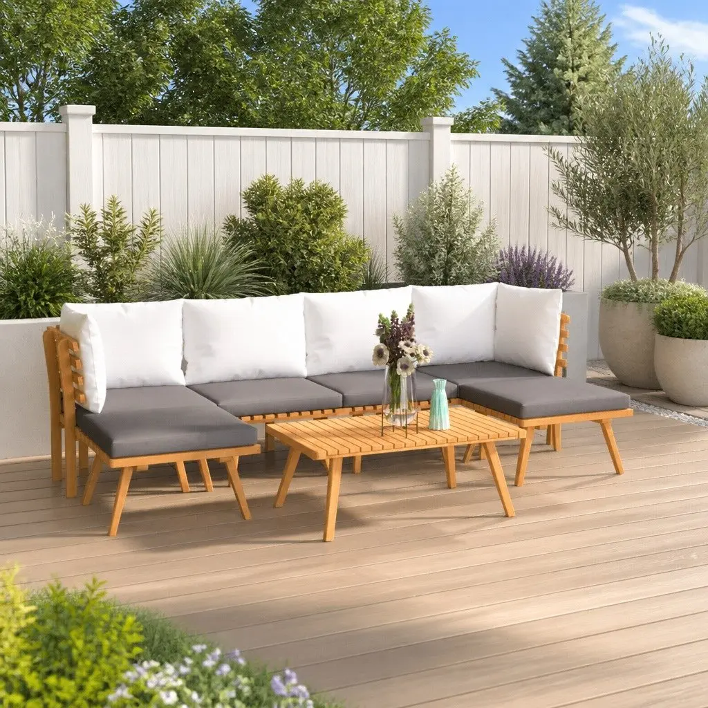 7 Piece Garden Lounge Set with Cushions Solid Acacia Wood Outdoor Patio