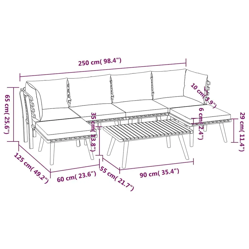7 Piece Garden Lounge Set with Cushions Solid Acacia Wood Outdoor Patio
