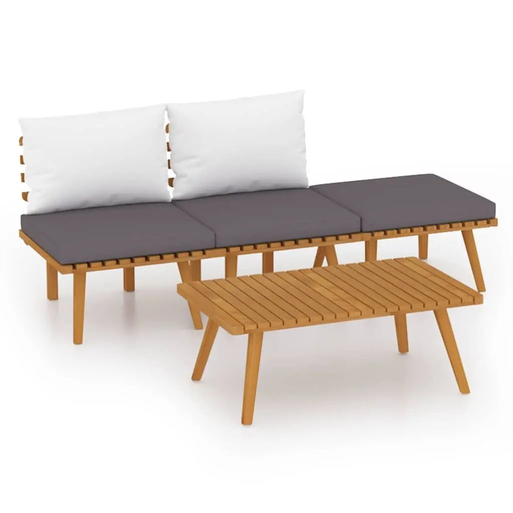 4 Piece Garden Lounge Set Acacia Wood Outdoor Patio Furniture with Cushions