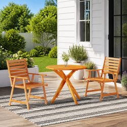 Garden Dining Set 3 Piece Outdoor Patio Furniture Brown Solid Wood Table Chairs