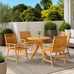 Garden Dining Set 5 Piece Outdoor Patio Table Chairs Brown Acacia Wood Furniture