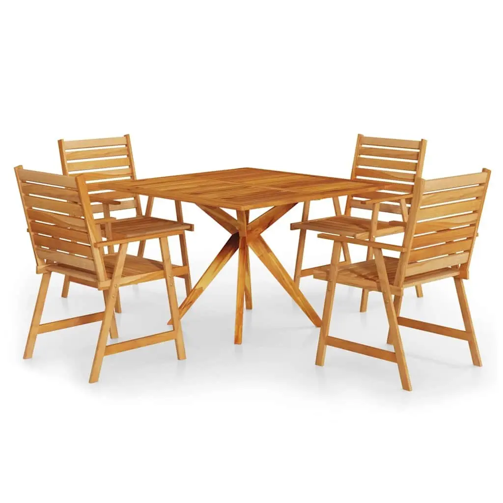 5 Piece Garden Dining Set Solid Acacia Wood Brown