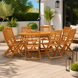Outdoor Dining Set 9 Piece Folding Garden Patio Furniture Eucalyptus Wood Brown