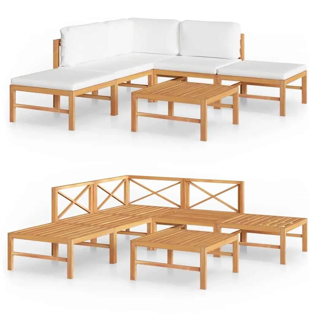 6 Piece Garden Lounge Set Teak Wood with Cream Cushions