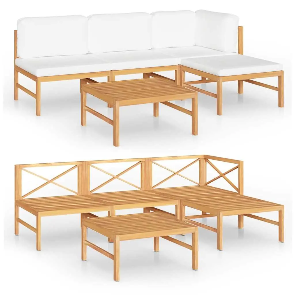 5 Piece Garden Lounge Set Outdoor Furniture with Cushions Teak Wood Patio