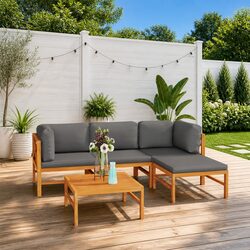 Garden Lounge Set 5 Piece Outdoor Furniture with Cushions Teak Wood Patio