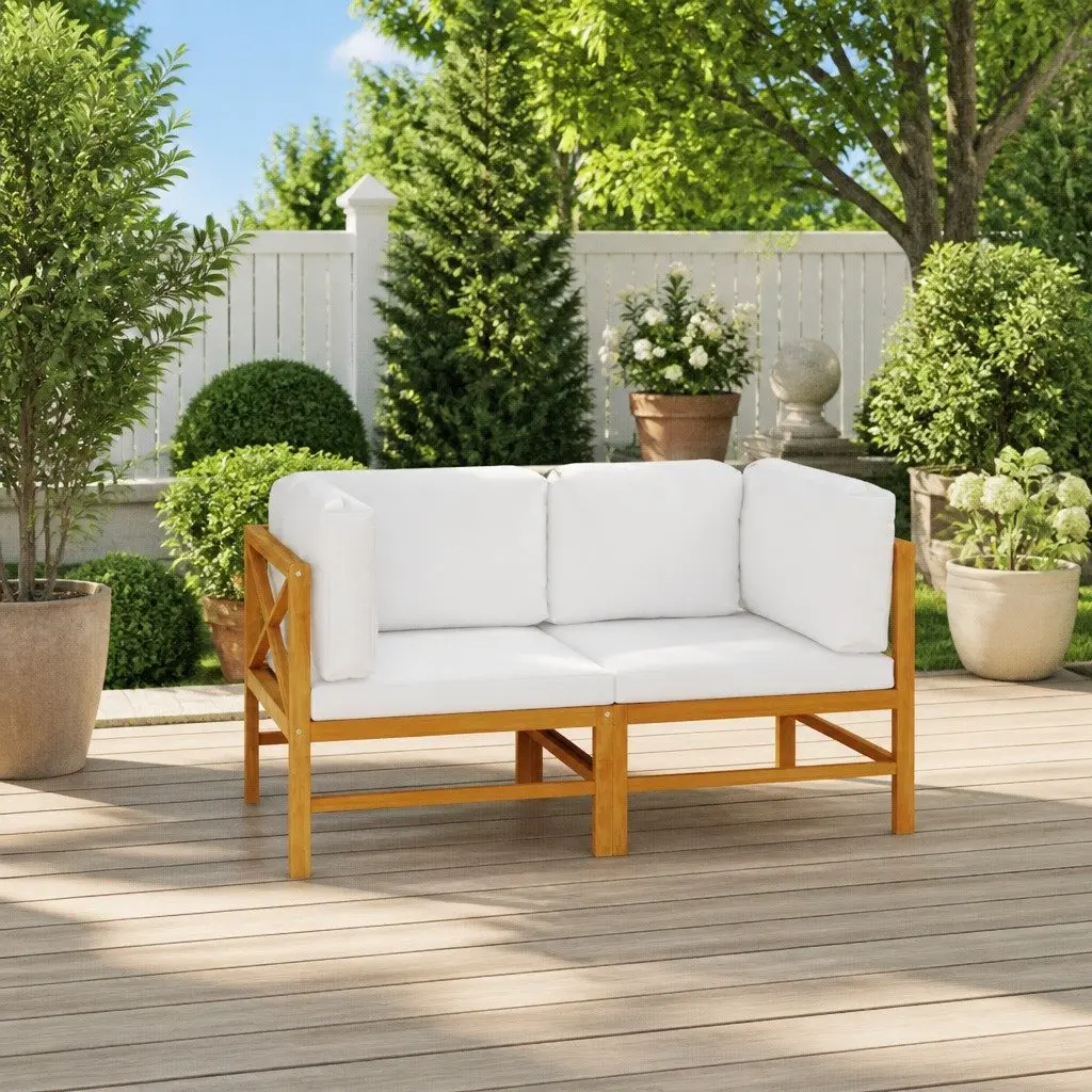 2-Seater Garden Sofa Outdoor Furniture with Cushions Solid Teak Wood Patio