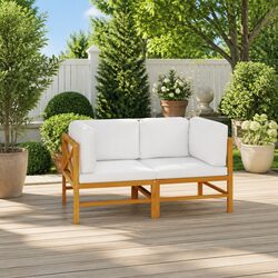 2-Seater Garden Sofa Outdoor Furniture with Cushions Solid Teak Wood Patio