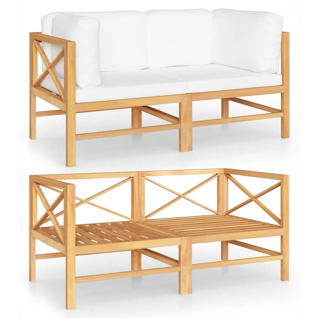2-Seater Garden Sofa Outdoor Furniture with Cushions Solid Teak Wood Patio