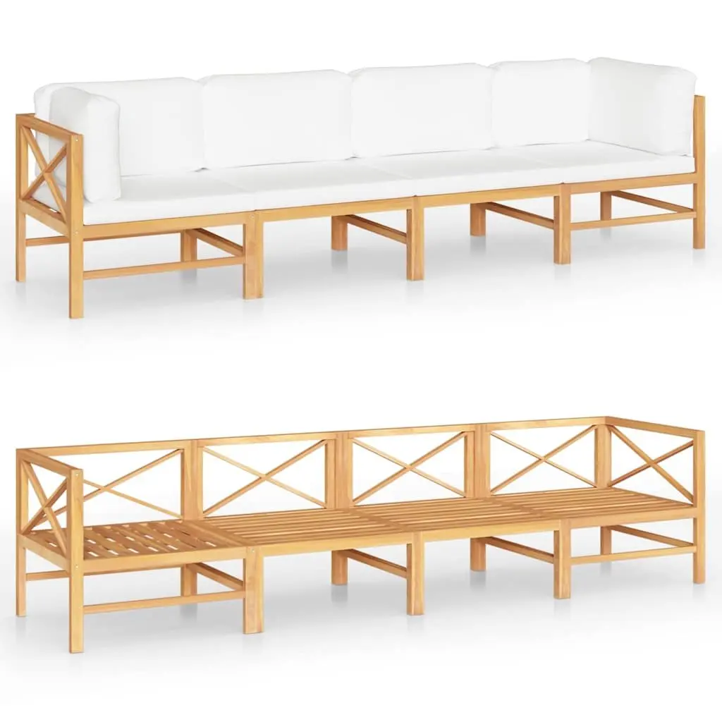 4-Seater Garden Sofa Outdoor Lounge Couch Teak Wood Patio Furniture Cream