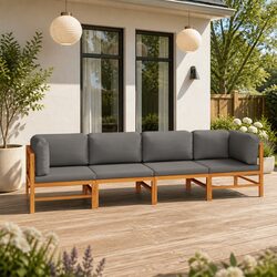 4-Seater Garden Sofa Outdoor Patio Furniture Set Grey Cushions Teak Wood Lounge