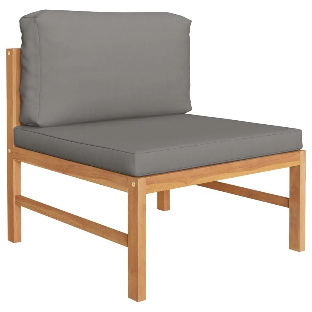 4-Seater Garden Sofa Solid Teak Wood Outdoor Couch with Grey Cushions
