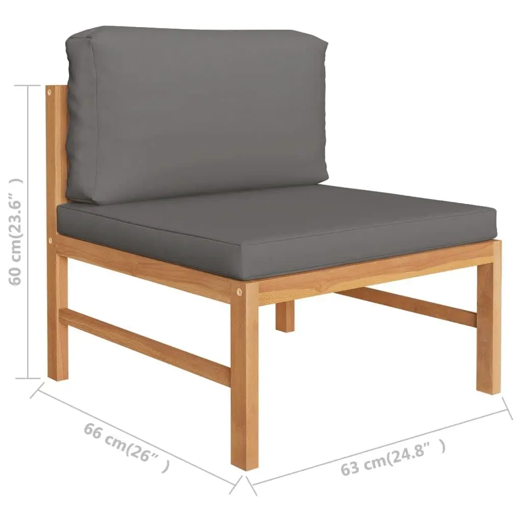 4-Seater Garden Sofa Solid Teak Wood Outdoor Couch with Grey Cushions