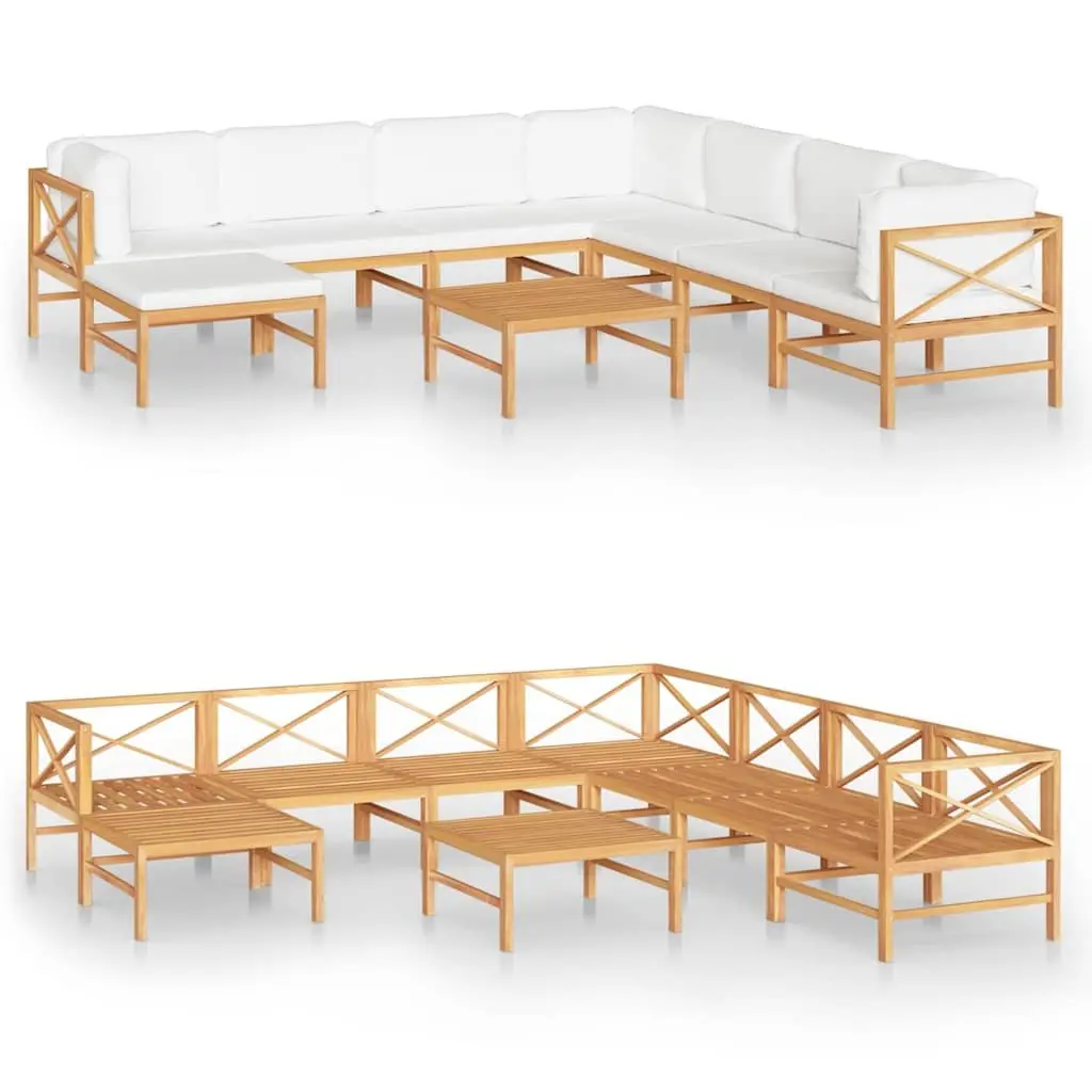 9 Piece Garden Lounge Set Teak Hardwood with Cream Cushions