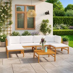 7 Piece Garden Lounge Set Outdoor Furniture Cushions Teak Wood Patio Seating