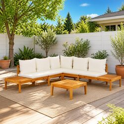 Garden Lounge Set 4 Piece Acacia Wood Patio Furniture Outdoor with Cushions
