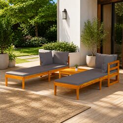 Wooden Garden Lounge Set 3 Piece Acacia Outdoor Furniture Grey Cushioned Patio