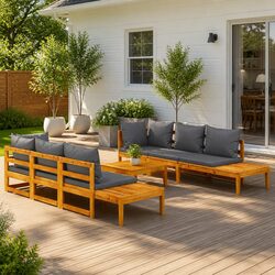 5 Piece Garden Lounge Set Outdoor Furniture with Grey Cushions Acacia Wood Patio