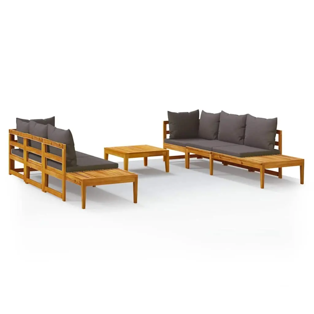 5 Piece Garden Lounge Set Modular Acacia Wood Outdoor Furniture with Dark Grey Cushions