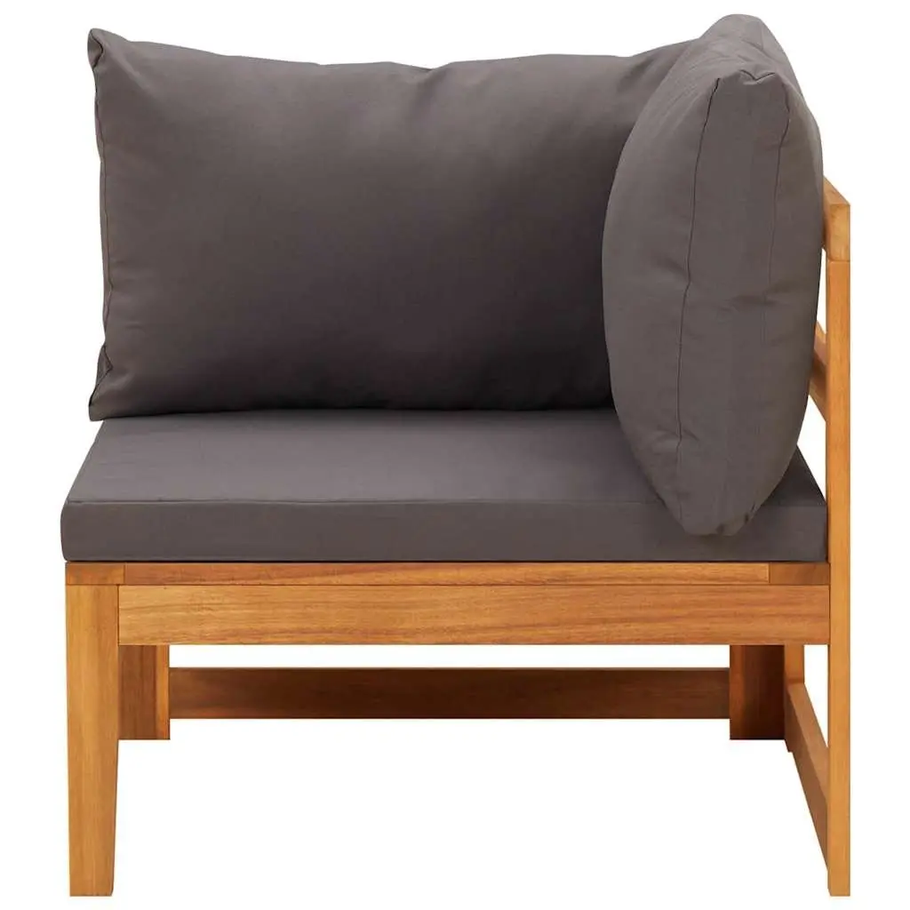 5 Piece Garden Lounge Set Modular Acacia Wood Outdoor Furniture with Dark Grey Cushions