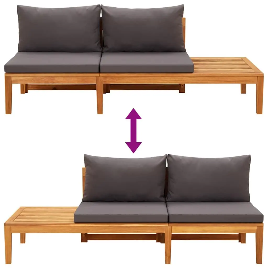 5 Piece Garden Lounge Set Modular Acacia Wood Outdoor Furniture with Dark Grey Cushions