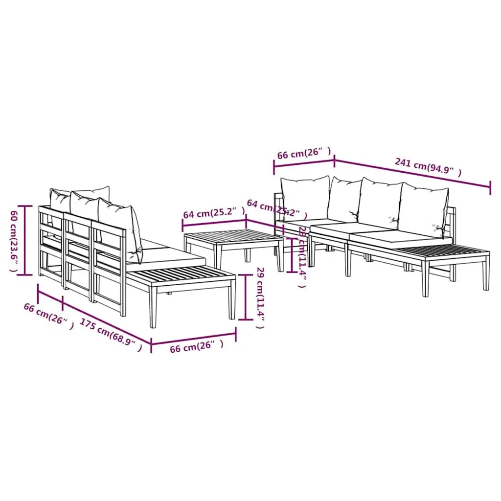 5 Piece Garden Lounge Set Modular Acacia Wood Outdoor Furniture with Dark Grey Cushions