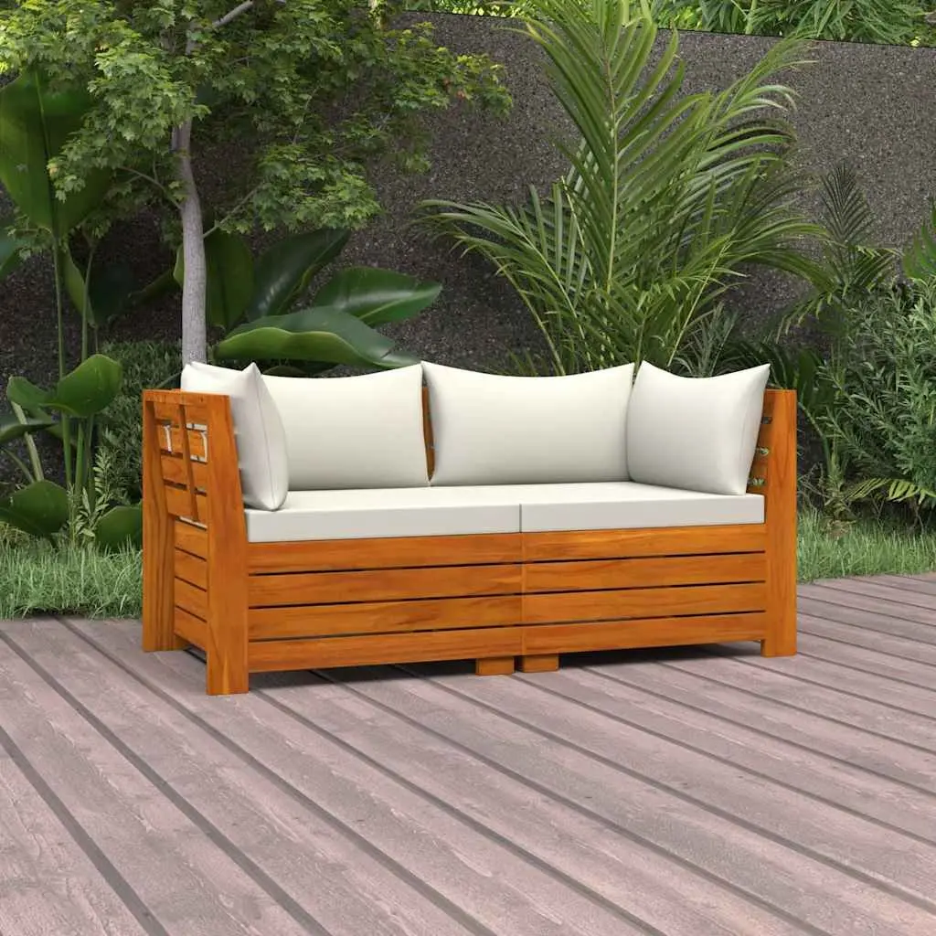 2-Seater Garden Sofa White Wooden Outdoor Lounge Patio Furniture with Cushions