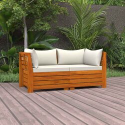 2-Seater Garden Sofa White Wooden Outdoor Lounge Patio Furniture with Cushions