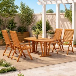 Garden Dining Set 5 Piece Outdoor Patio Furniture Extendable Table Reclining