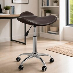Office Chair Brown Faux Leather Adjustable Swivel Desk Seat Five Wheels