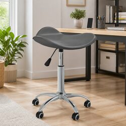 Office Chair Grey Swivel Adjustable Height Wheels Faux Leather Desk Seating