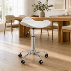 Swivel Dining Chair White Faux Leather Contemporary Kitchen Gas Lift Height