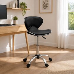 Office Chair Black Faux Leather Swivel Height Adjustable Wheels Desk Seat