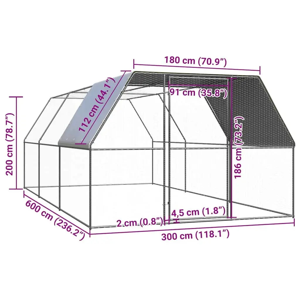 Outdoor Chicken Cage Galvanised Steel 3x6x2m Silver Run Coop Aviary Enclosure Hen Duck