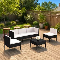 Garden Lounge Set 6 Piece Outdoor Furniture Poly Rattan Black Patio Seating