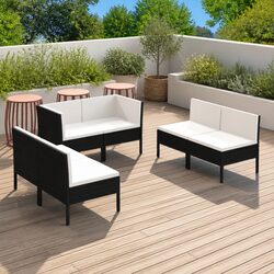 Garden Lounge Set 6 Piece Outdoor Furniture Poly Rattan Black Patio Seating