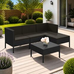 Garden Lounge Set 5 Piece Outdoor Patio Furniture with Cushions Black Rattan