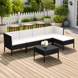 Garden Lounge Set 6 Piece Outdoor Furniture Poly Rattan Black with Cushions