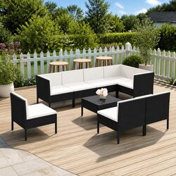Garden Lounge Set 9 Piece Outdoor Furniture Poly Rattan Black Patio Seating