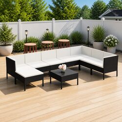 Garden Lounge Set 9 Piece Outdoor Patio Furniture Black Poly Rattan with