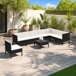 9 Piece Garden Lounge Set Outdoor Patio Furniture with Cushions PE Rattan Black