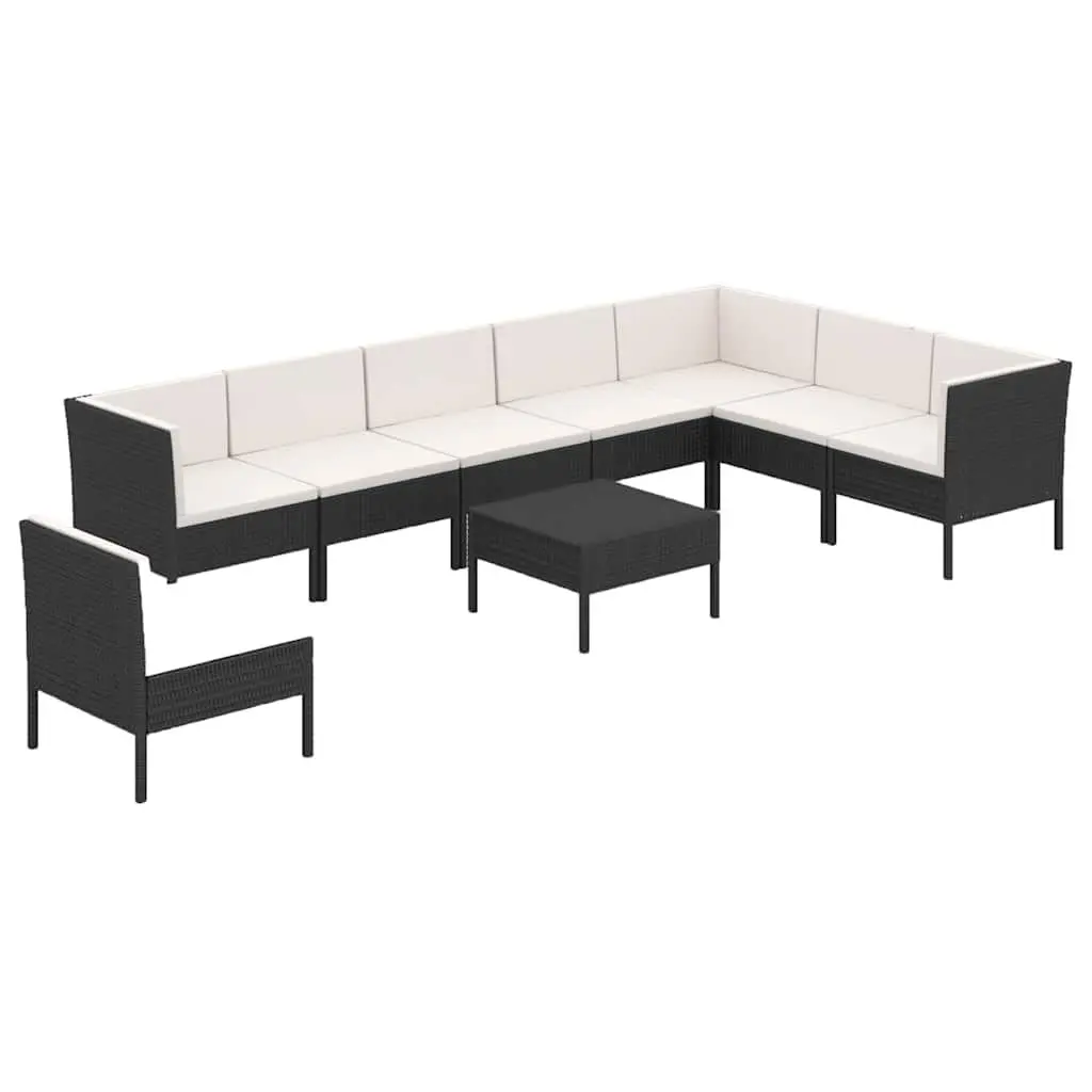 9 Piece Garden Lounge Set Outdoor Patio Furniture Weather-Resistant PE Rattan Black