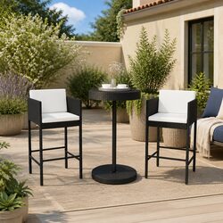 Outdoor Bar Set 3 Piece Garden Furniture PE Rattan Black with Cushions Stools