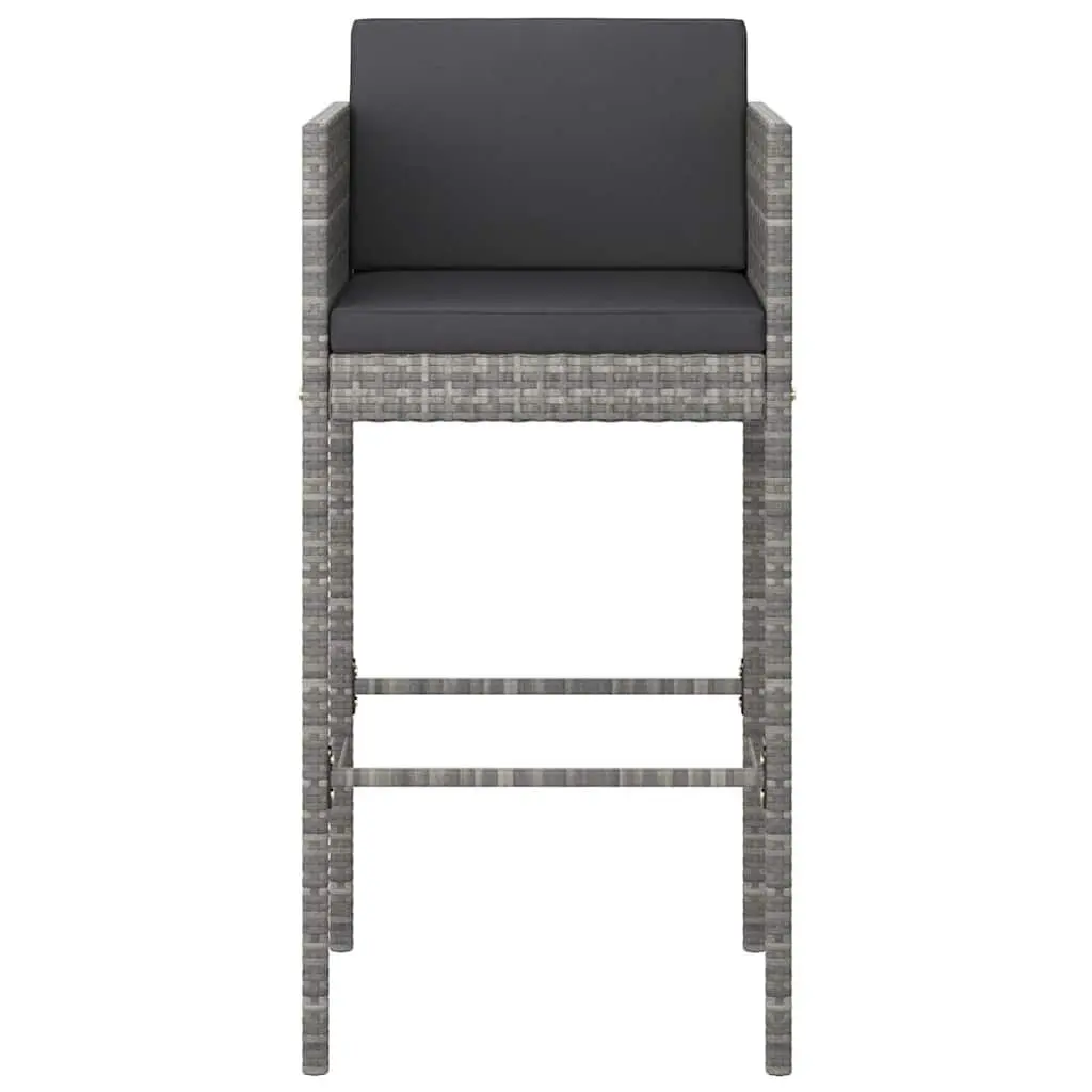 3 Piece Garden Bar Set with Cushions Outdoor Poly Rattan Table Stools Grey