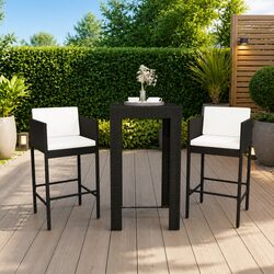 3 Piece Outdoor Bar Set with Cushions Poly Rattan Patio Furniture Black