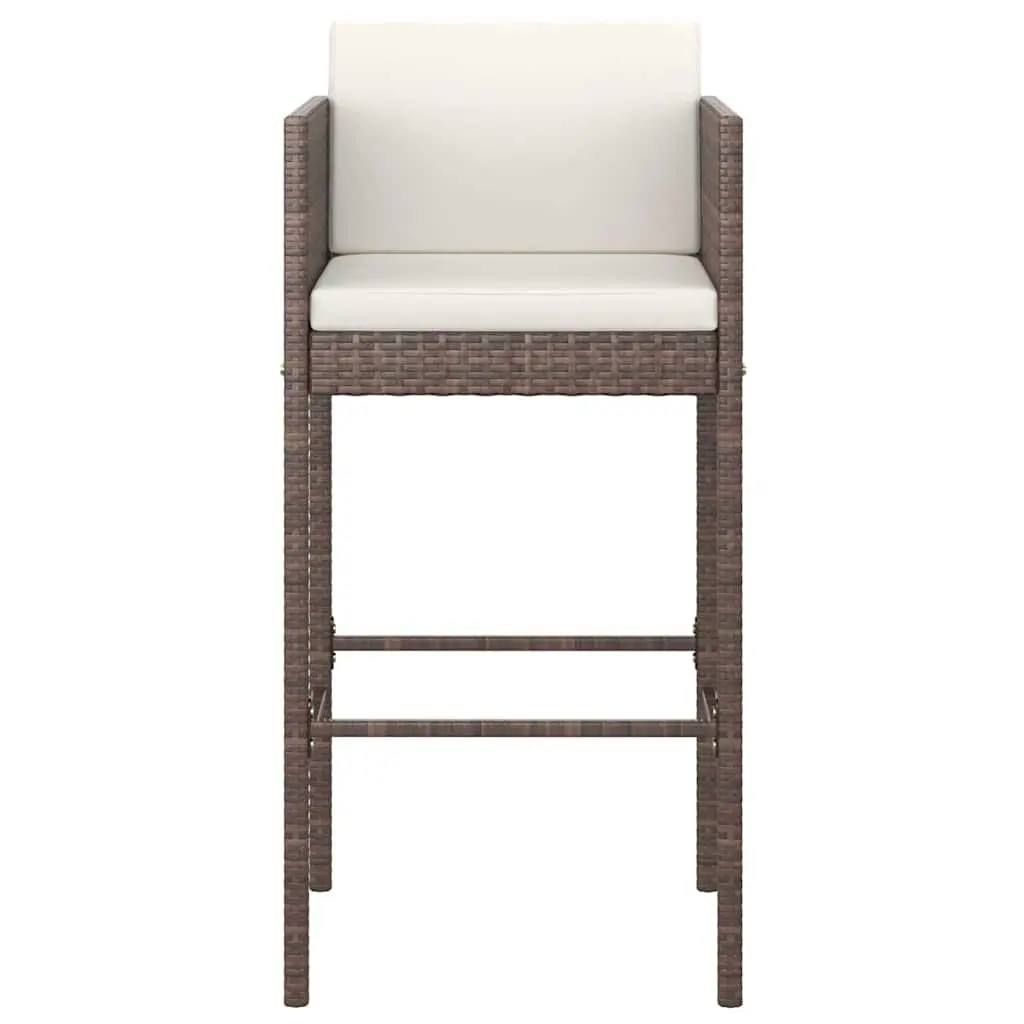 5 Piece Outdoor Bar Set Poly Rattan Garden Bar Table Stools with Cushions Brown