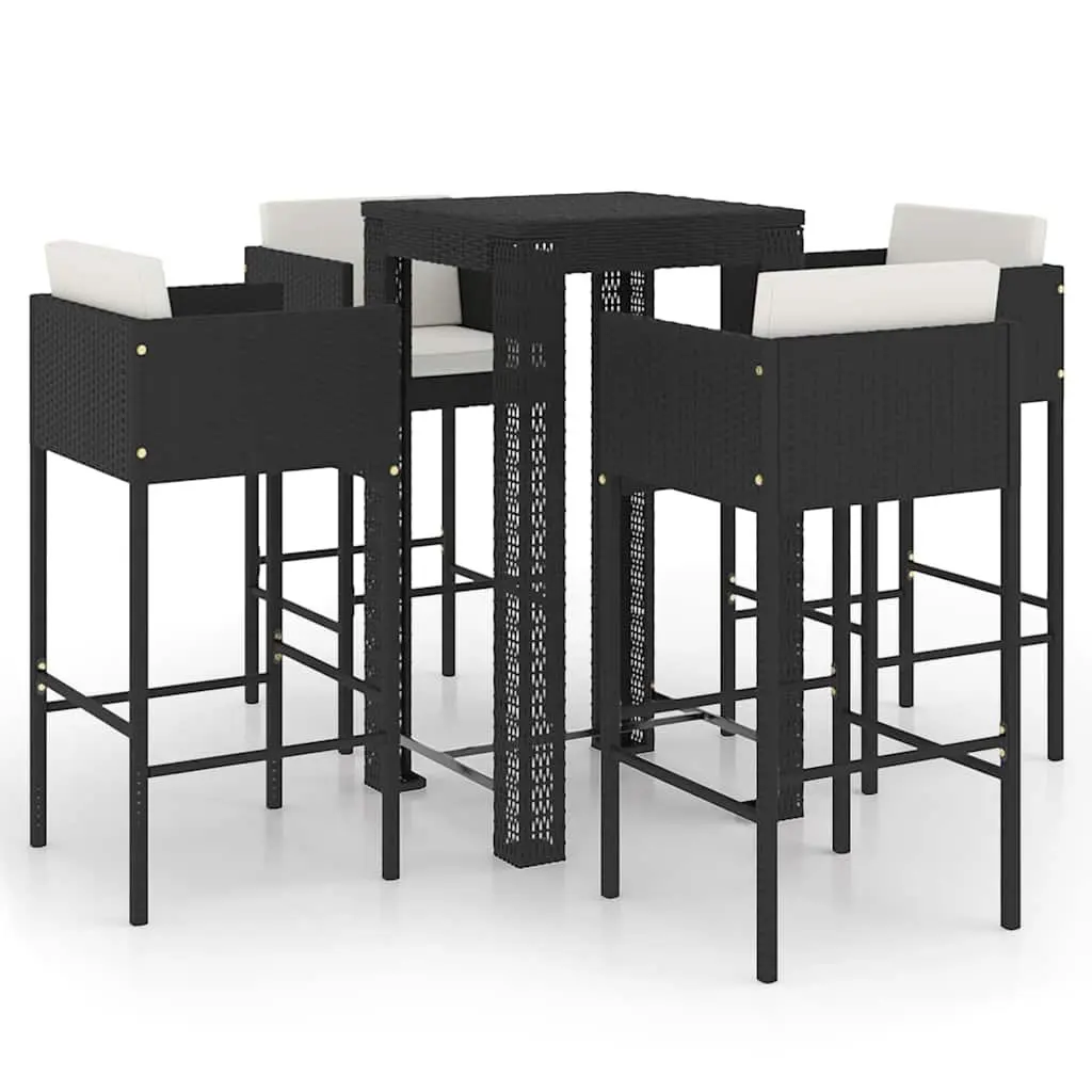 5 Piece Garden Bar Set Outdoor Rattan Bar Table Stools Black